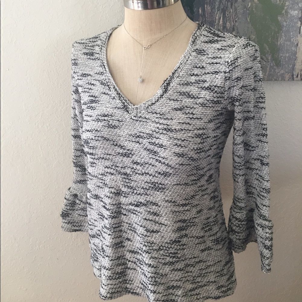 LOFT Lounge Black/White Bell Sleeved Sweater